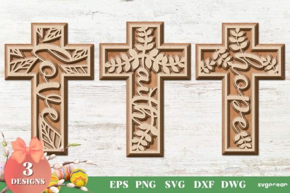 Floral Christian Crosses Laser Cut Graphics & Crafts