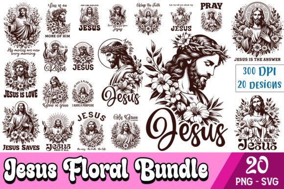 Floral Jesus Quotes SVG Bundle for Faith-Based Graphics & Crafts