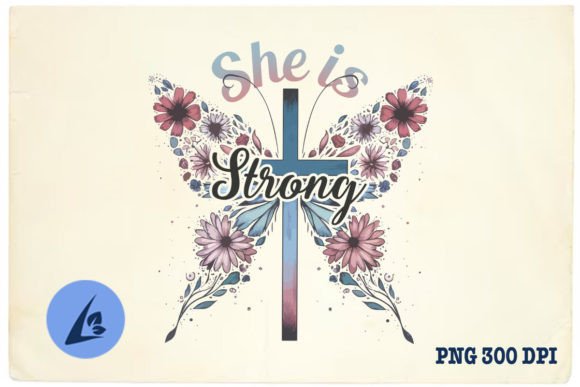 She is Strong Butterfly Jesus Floral Graphics for Crafts